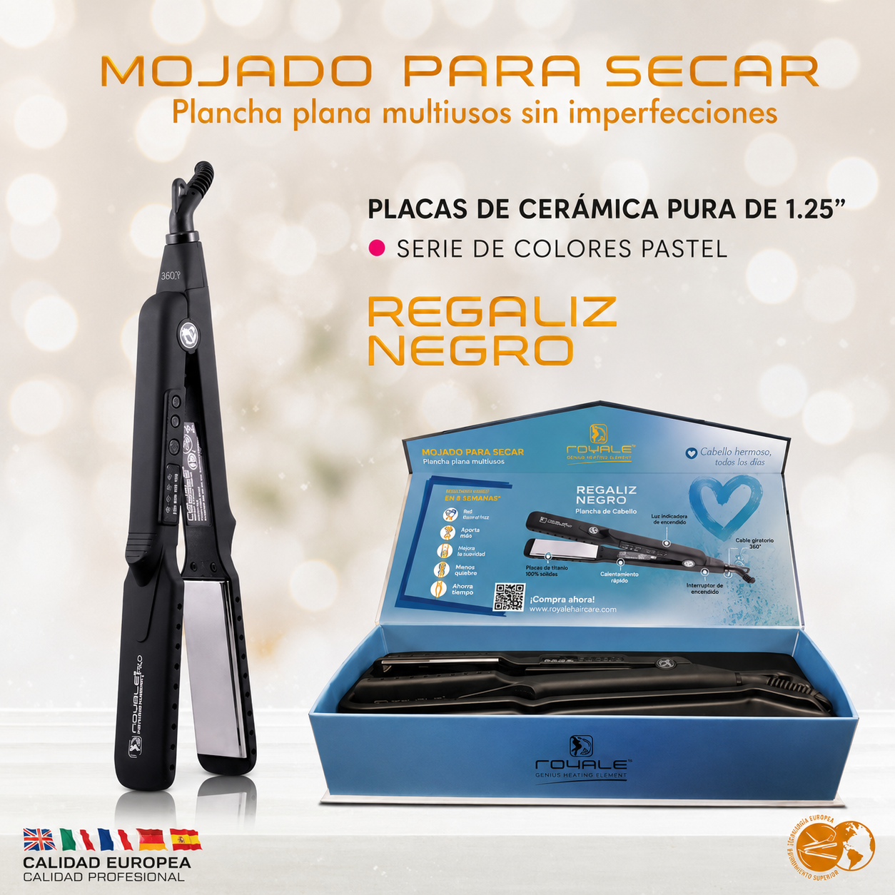 Plancha de pelo Royale para uso en seco y húmedo