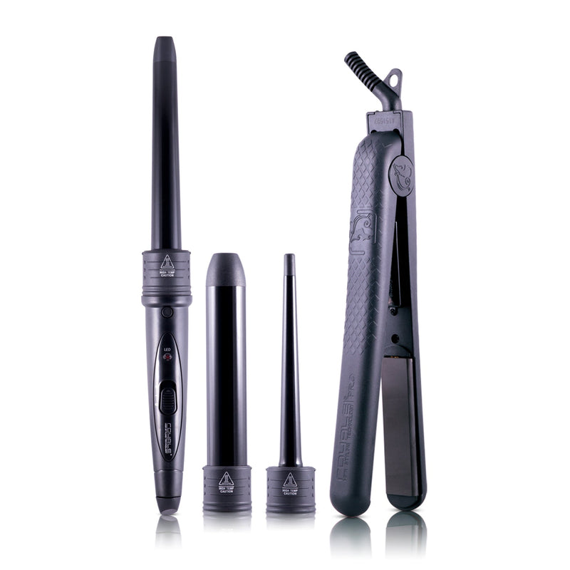 Flat Iron/Curling Wand Duet Set - Black - RoyaleUSA