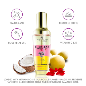 Suero para el Cabello Flawless Magic Oil | Aceite de Coco, Aceite de Pétalos de Rosa y Aceite de Marula con Potenciador de Queratina