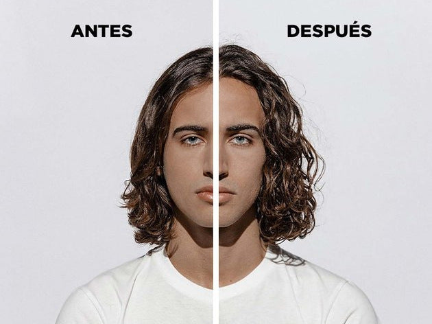 Hombre de cabello largo antes y después